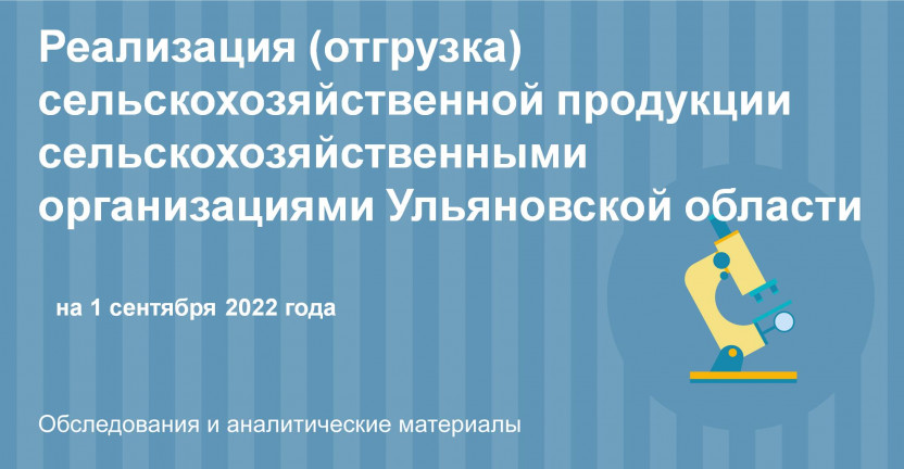 Реализация (отгрузка) сельскохозяйственной продукции сельскохозяйственными организациями Ульяновской области на 1 сентября 2022 года